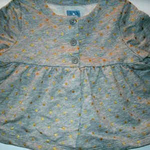 Gap Girls Sweatshirt Swing Top Gray Gold Polka Dot 18-24 Months Cotton New